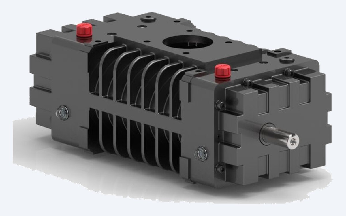 Bare Alpha twin-lobe blower with ribbed single-piece casing and drive shaft
