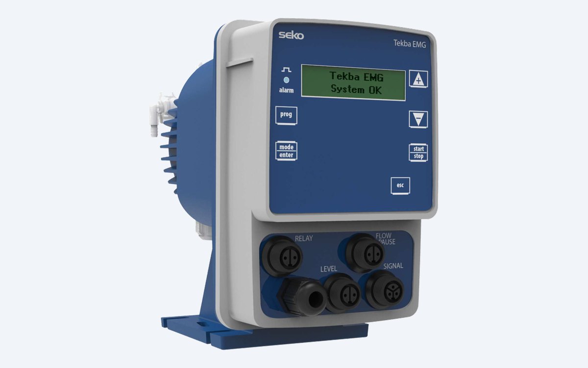 SEKO Tekba base-mounted digital solenoid dosing pump with keypad and display
