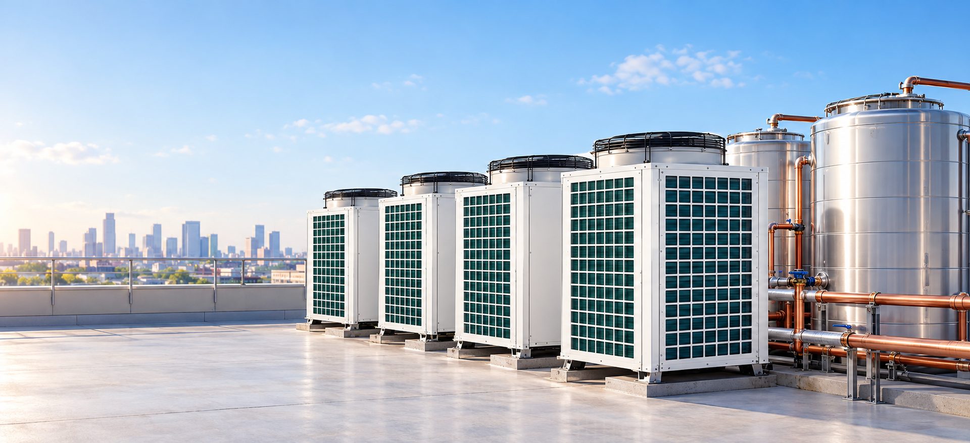 Commercial heat pumps on a rooftop