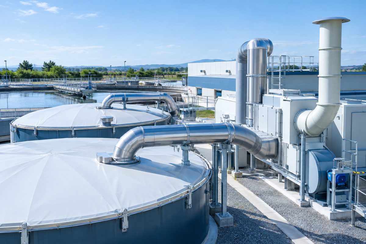 Odour control ducting at a sewage plant
