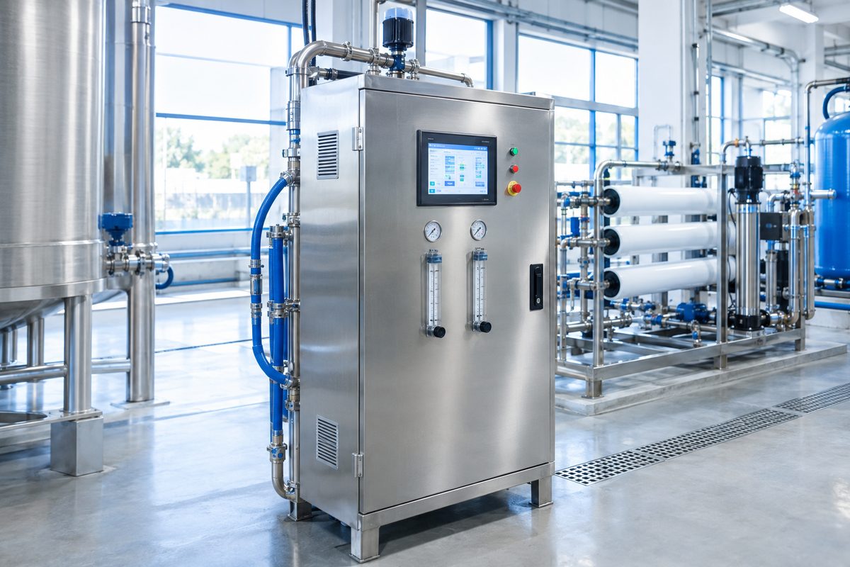 Industrial ozone generator cabinet with touchscreen control panel