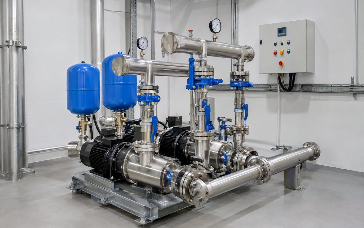 Twin duty and standby water booster set on a skid