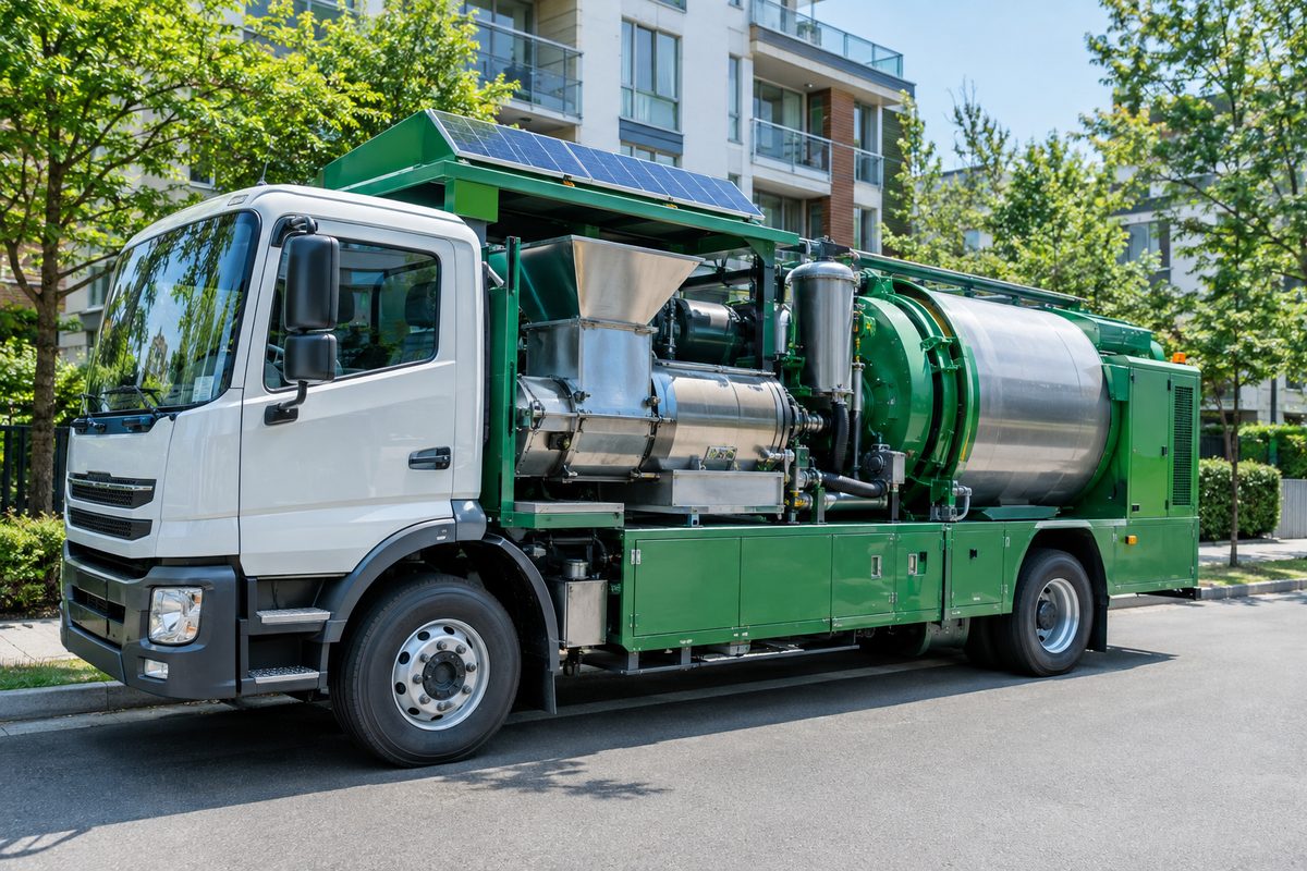 Truck-mounted mobile wet waste composting vehicle